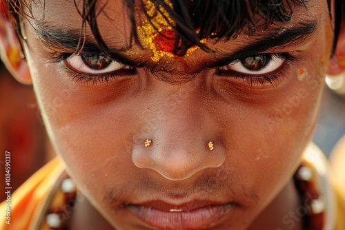 Close-up shot of a person wearing a nose ring