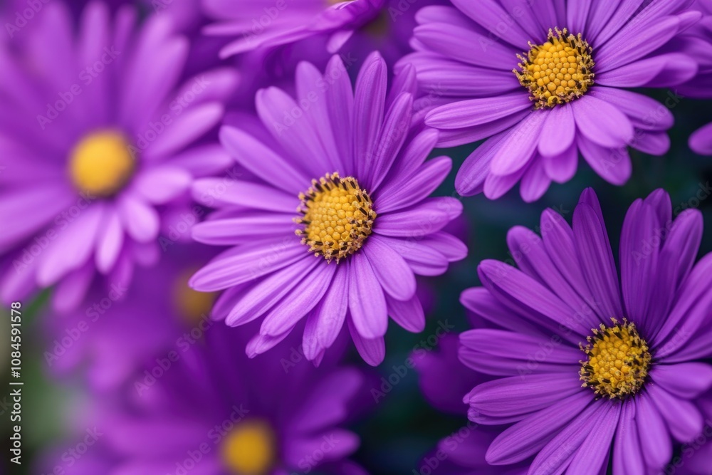 Fototapeta premium A close-up shot of a bouquet of purple flowers with bright yellow centers