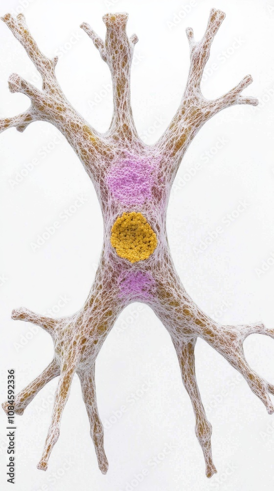 Naklejka premium 3D Render of Neuron Cell Structure with Nucleus and Dendrites