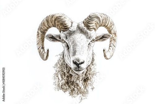 A detailed illustration of a ram's head against a white background photo