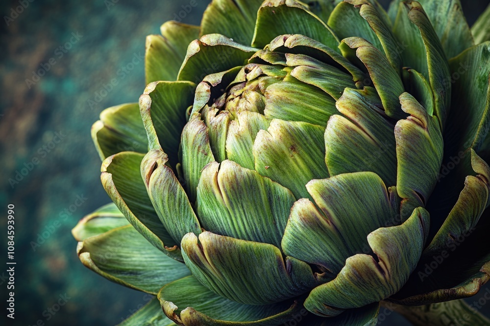 Close-up shot of an artichoke plant with green leaves and a tight bud forming at the center Close-up shot of an artichoke plant with green leaves and a tight bud forming at the center