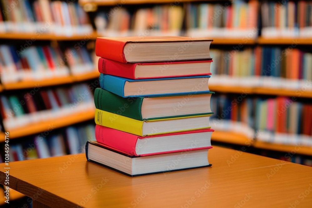 A stack of books sitting on a wooden table, perfect for decorating a study or library A stack of books sitting on a wooden table, perfect for decorating a study or library