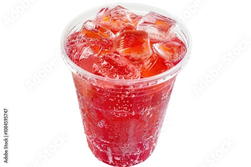 Fresh fruit arranged in a plastic cup filled with ice photo