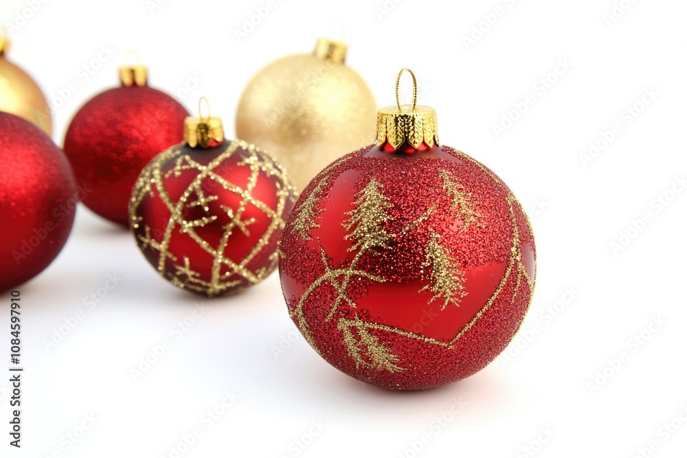 A collection of red and gold Christmas ornaments A collection of red and gold Christmas ornaments