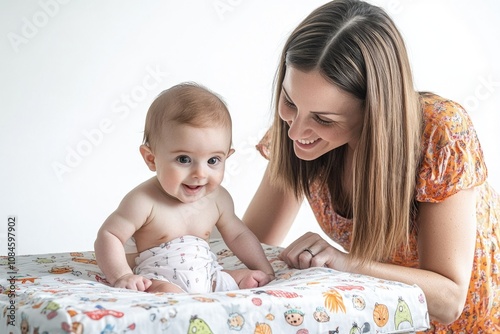 Mother and child scene on a bed