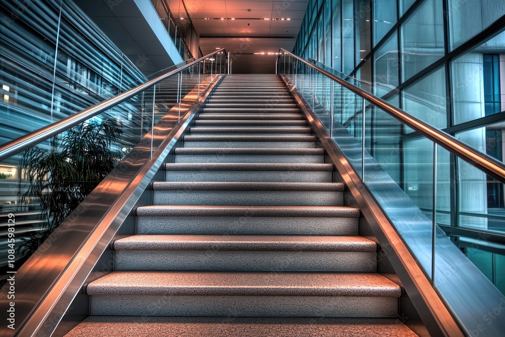 Stairs leading up to a building with a entrance door Stairs leading up to a building with a entrance door