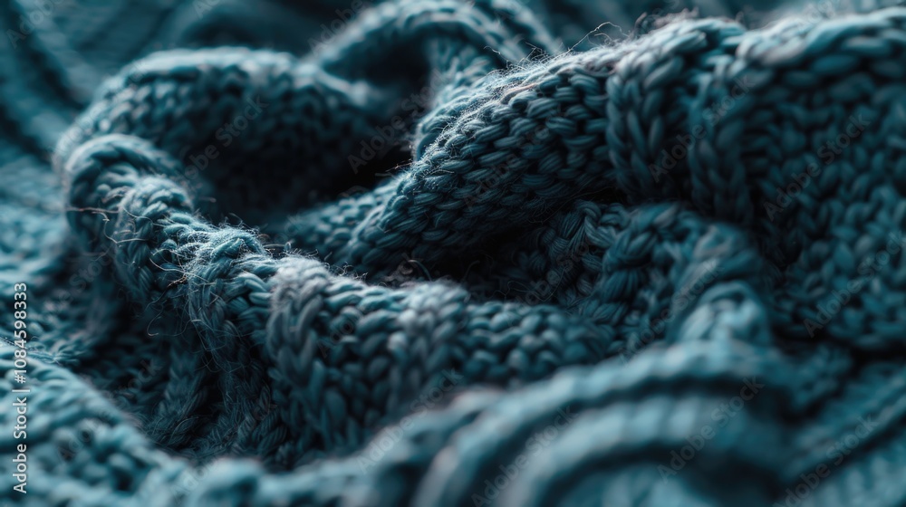A close-up shot of a soft blue knitted blanket