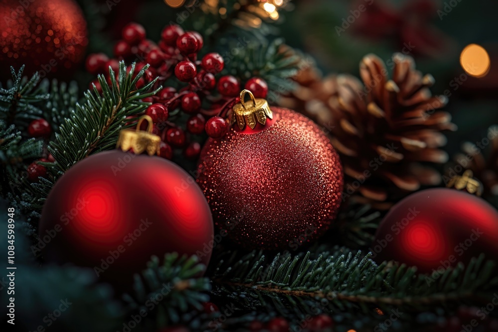 Obraz premium A close-up view of a collection of Christmas ornaments