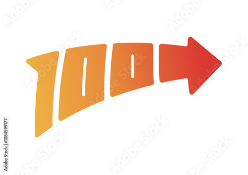 hand drawn number 100 and arrow sign. perspective number 100 concept. number 100 concept for economy, business