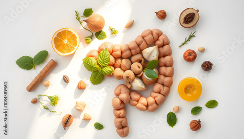 Natural products for healthy bowel. Top view isolated with white highlights, png