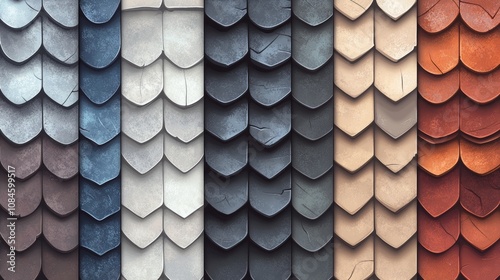 Roofing tiles, various materials illustrated in vector