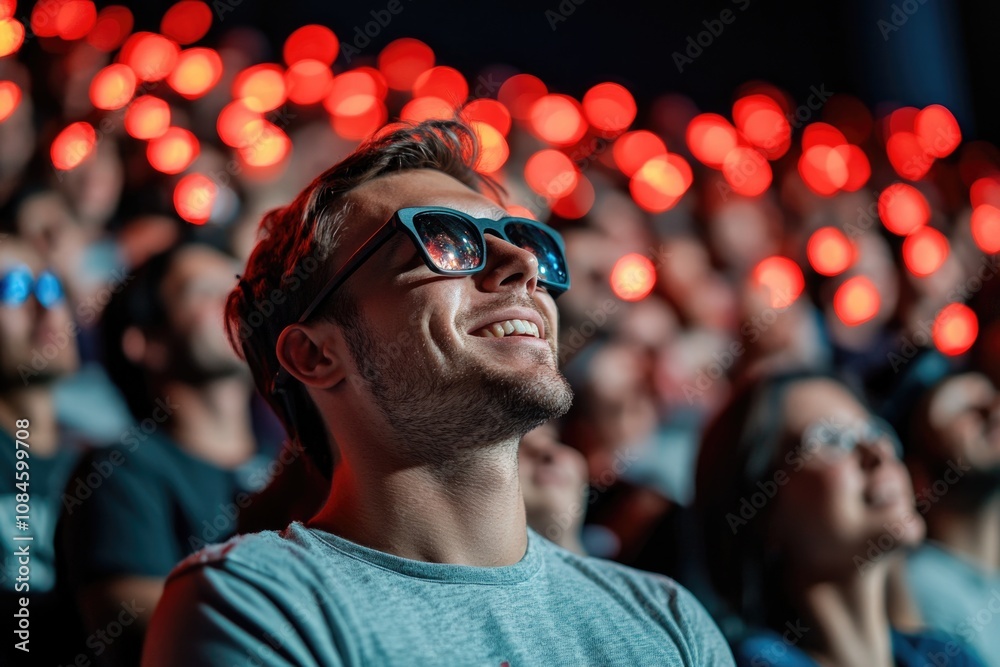 A person sitting and enjoying a movie with 3D glasses on, likely in a home setting