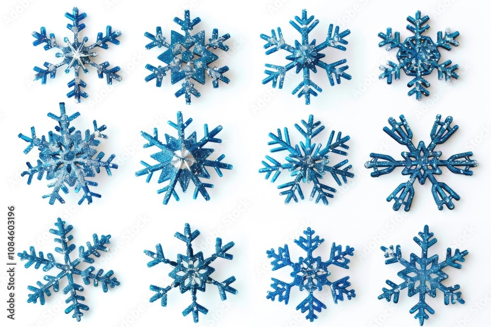 Collection of delicate blue snowflakes on a white background Collection of delicate blue snowflakes on a white background