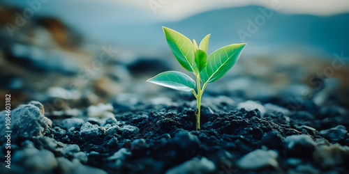 Jeune plante poussant dans la terre photo