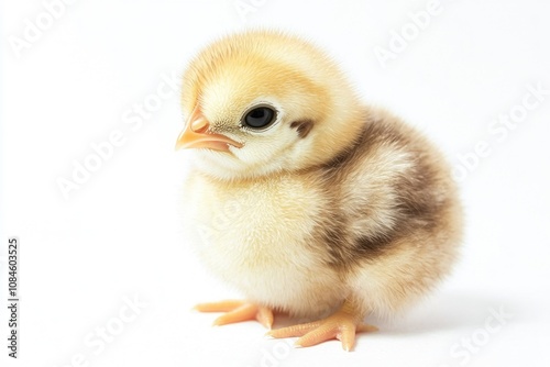 A small chicken sitting on a white surface, suitable for food or pet related uses photo