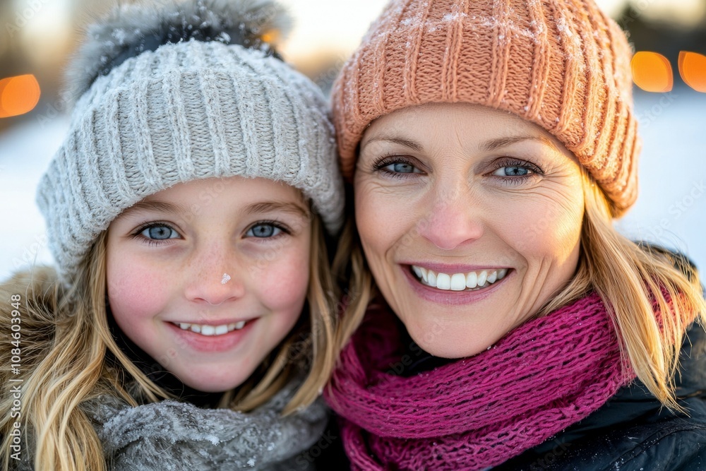 A woman and a young girl are smiling for the camera A woman and a young girl are smiling for the camera