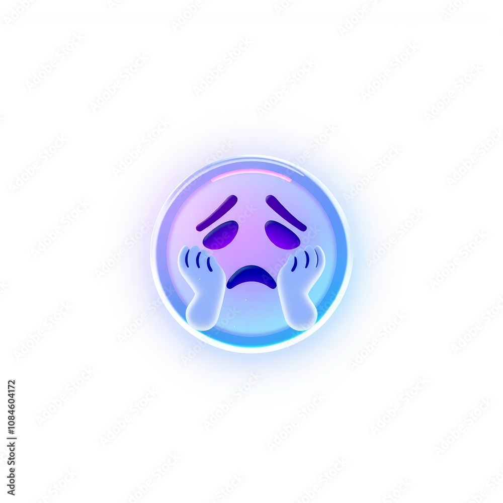 3D Enchanted Depressed Mood Icon with Glowing Rune Aesthetic for Whimsical Holographic Design, High-Resolution White Background 3D Enchanted Depressed Mood Icon with Glowing Rune Aesthetic for Whimsical Holographic Design, High-Resolution White Background