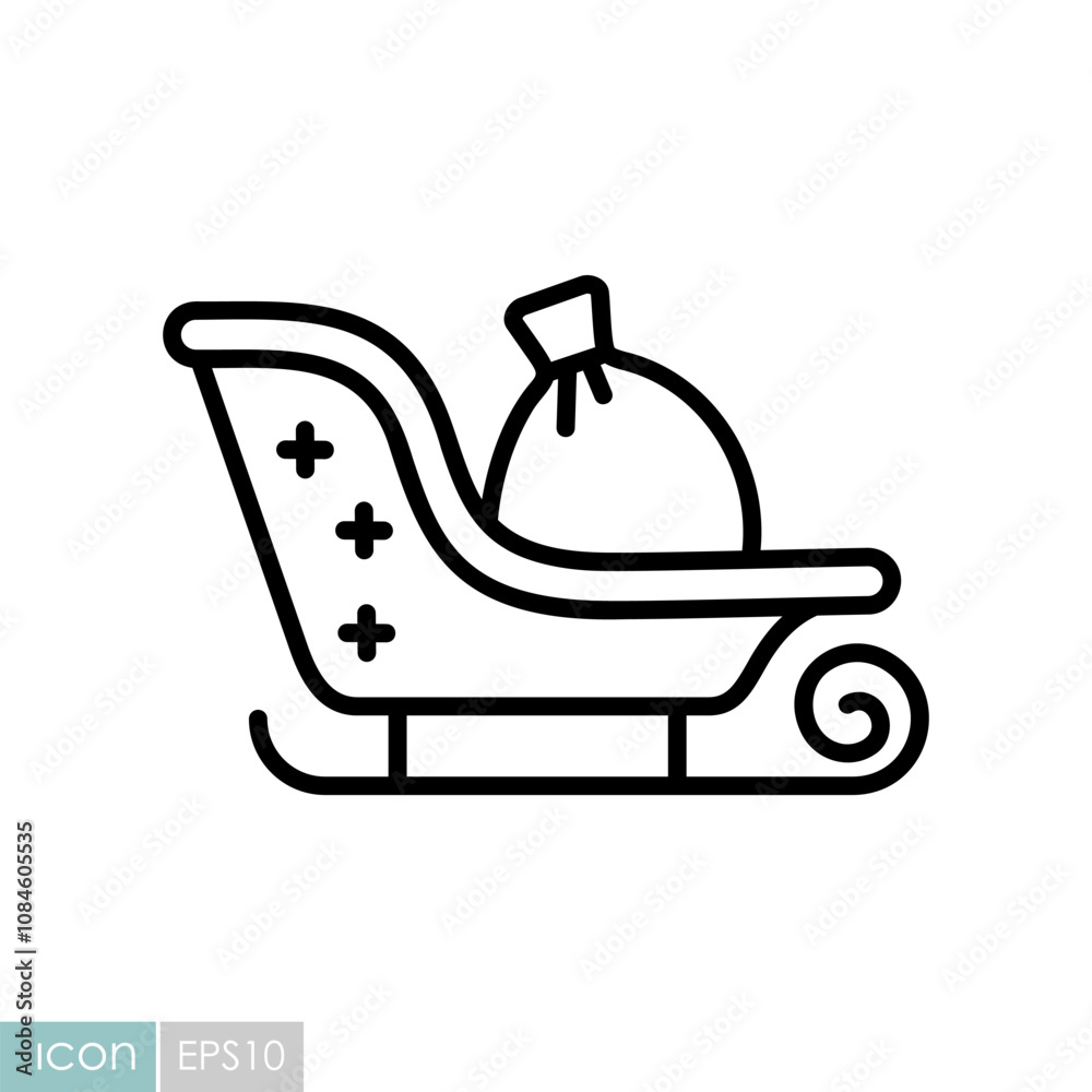 Santa sleigh with sack gifts vector icon Santa sleigh with sack gifts vector icon