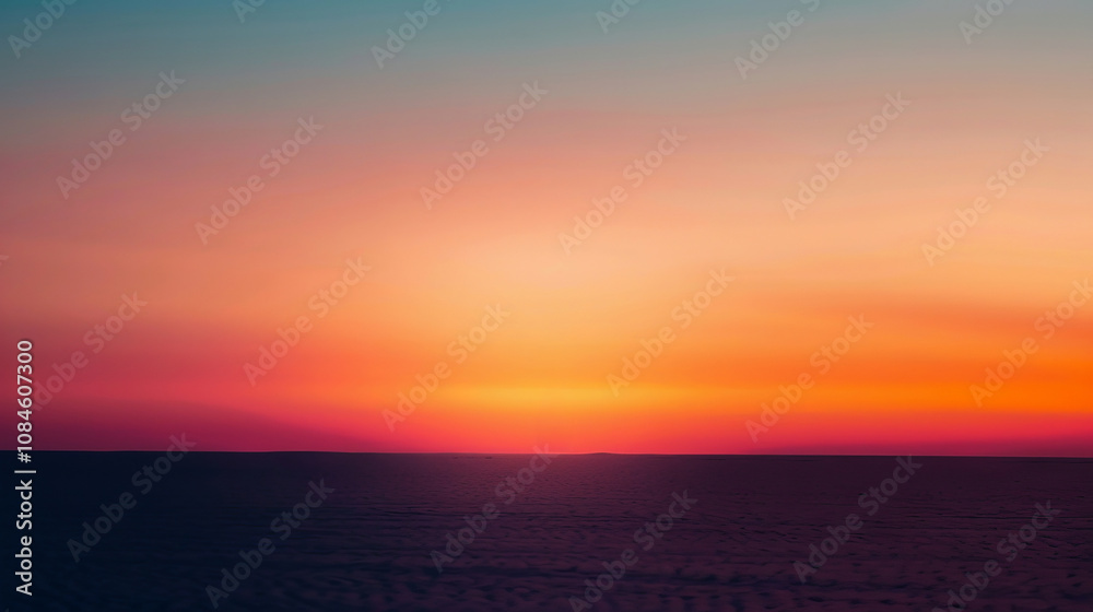 Sunset over a vast desert plain with soft, gradient hues transitioning from warm orange and pink to cooler blue tones in the sky. Concept of solitude, tranquility, nature's beauty, and minimalism Sunset over a vast desert plain with soft, gradient hues transitioning from warm orange and pink to cooler blue tones in the sky. Concept of solitude, tranquility, nature's beauty, and minimalism