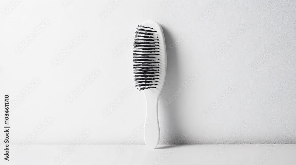 A minimalist white hairbrush on a white background, an embodiment of simplicity and hair care elegance. Perfect for beauty, health, and grooming needs.