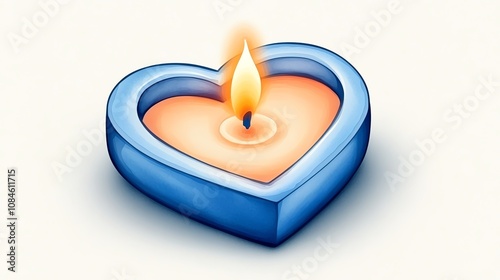 A decorative heart-shaped candle with a flickering flame, creating a warm and inviting ambiance.