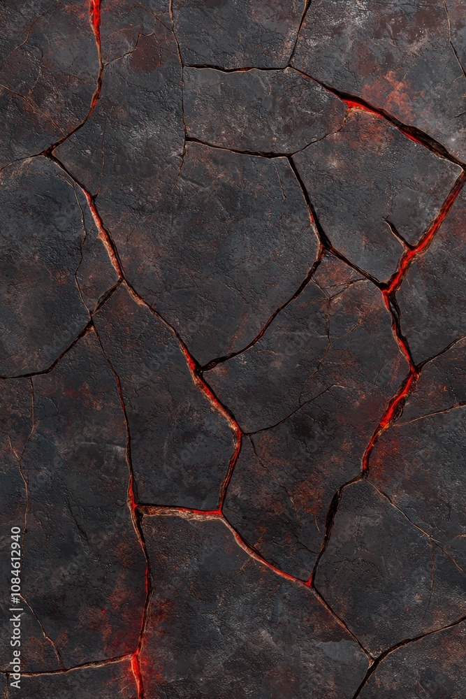 Obraz premium Cracked stone surface with fiery red veins