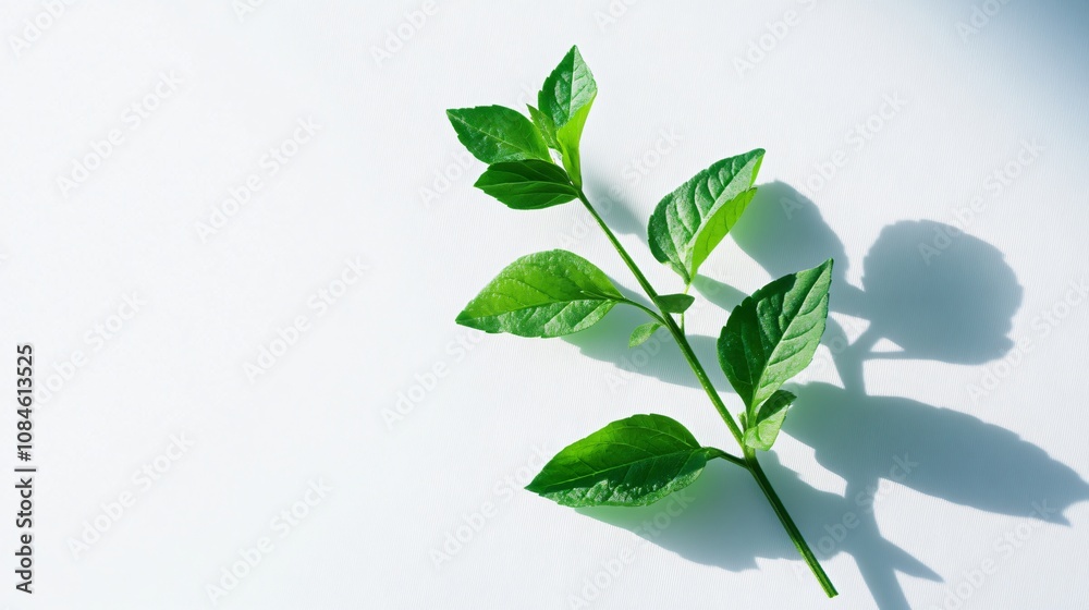 Fresh Green Leaves on White: A Minimalist Nature Photograph Fresh Green Leaves on White: A Minimalist Nature Photograph