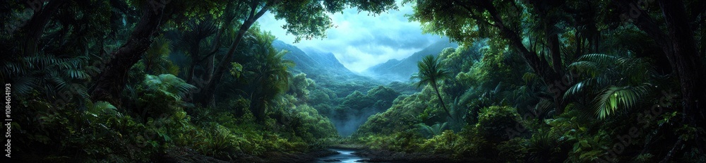 Obraz premium lush tropical rainforest landscape with river