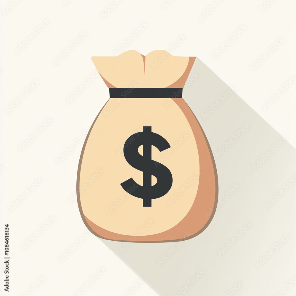 A simple illustration of a money bag with a dollar sign, symbolizing wealth and finance in a minimalist style on a neutral background A simple illustration of a money bag with a dollar sign, symbolizing wealth and finance in a minimalist style on a neutral background