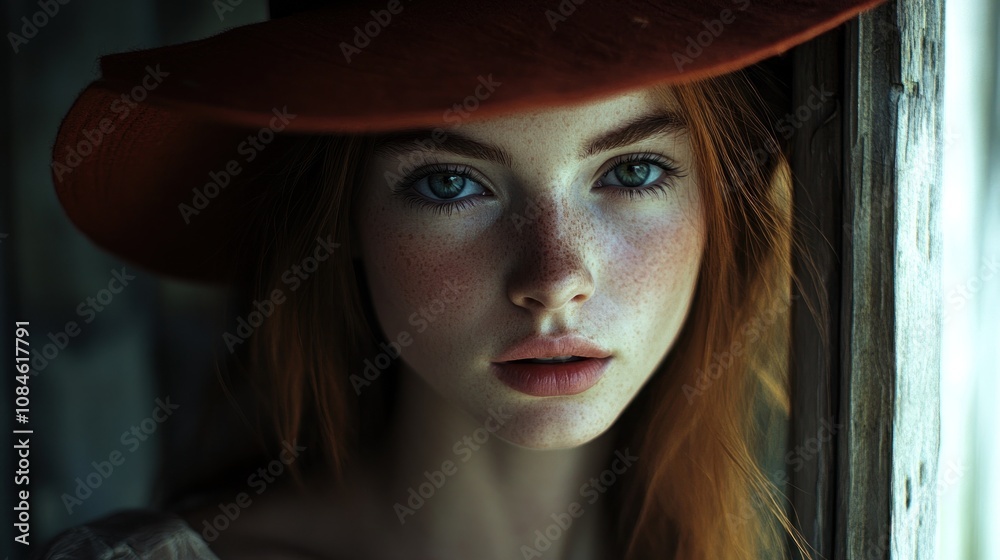 Redhead Woman in a Red Hat, Mysterious Portrait Redhead Woman in a Red Hat, Mysterious Portrait