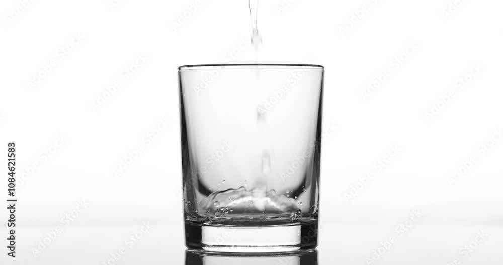 Pouring water into an empty transparent glass. Slow motion, close -up, colorless Pouring water into an empty transparent glass. Slow motion, close -up, colorless