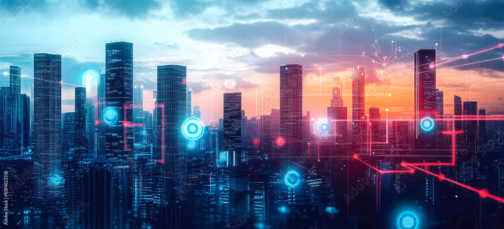 Futuristic Smart Cityscape with Advanced Communication Network and Digital Connectivity Futuristic Smart Cityscape with Advanced Communication Network and Digital Connectivity
