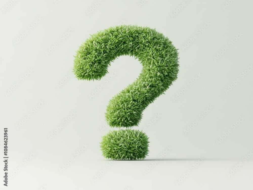 Green grass-covered question mark symbol on light background. Eco-friendly and sustainability concept Green grass-covered question mark symbol on light background. Eco-friendly and sustainability concept