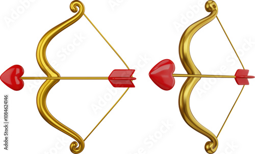 isolated cupid bow with heart shaped arrow. 3d valentine cupid bow with arrow realistic illustration