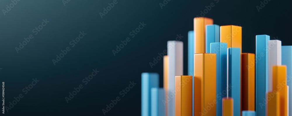 3D bars in blue, orange, and white arranged in a vertical layout on a dark background. 3D bars in blue, orange, and white arranged in a vertical layout on a dark background.