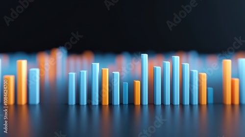 Abstract 3D bar chart in blue and orange on dark background