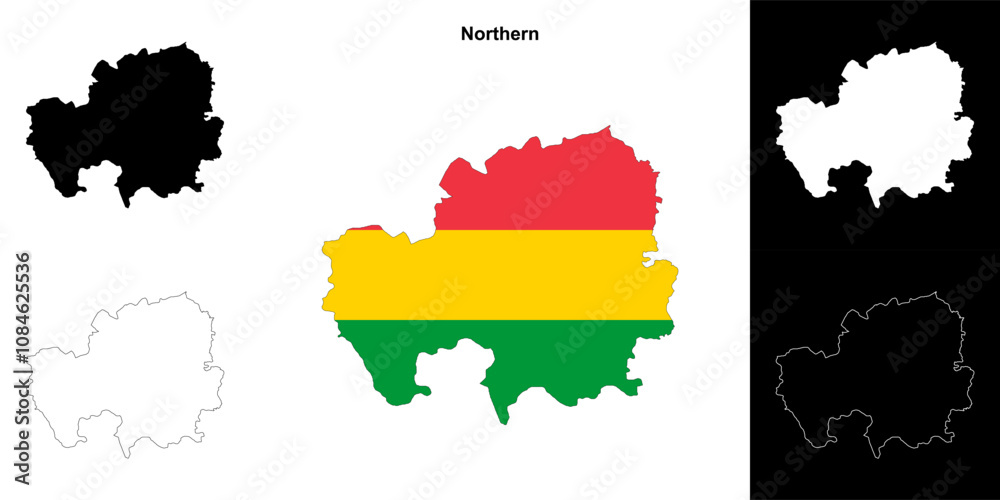 Fototapeta premium Northern region outline map set