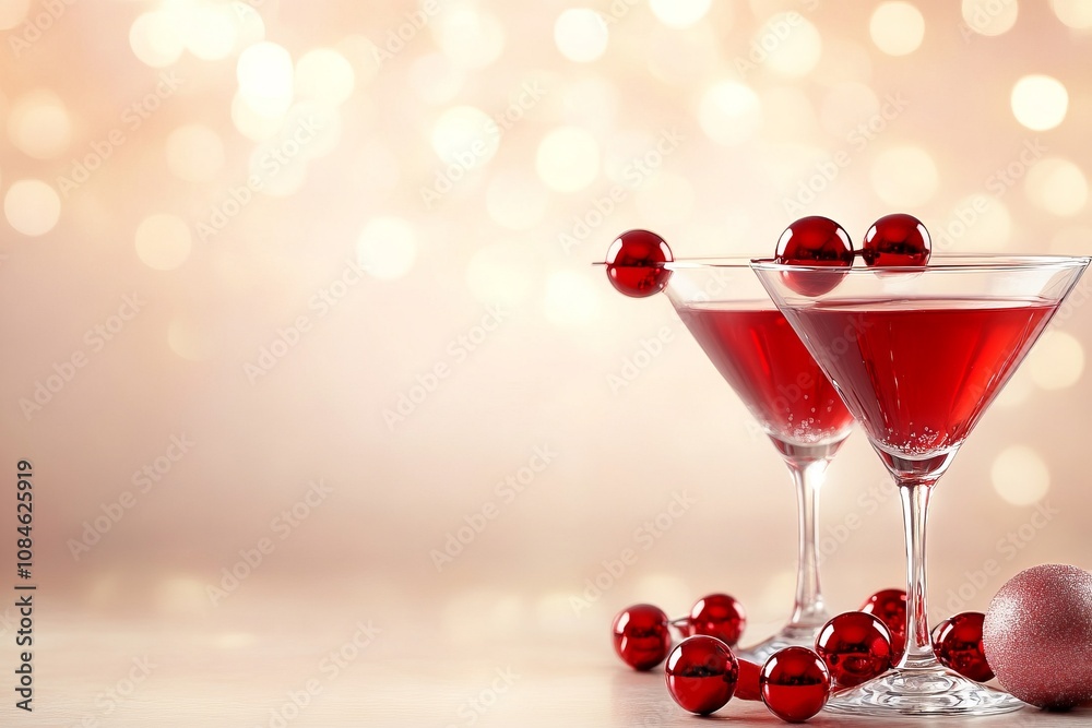 Two glasses of red wine garnished with cherries, creating a luxurious and romantic ambiance. Two glasses of red wine garnished with cherries, creating a luxurious and romantic ambiance.
