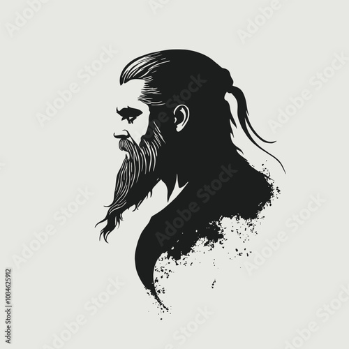 A minimalistic vector logo depicting a profile silhouette of a viking warrior in black on a white background
