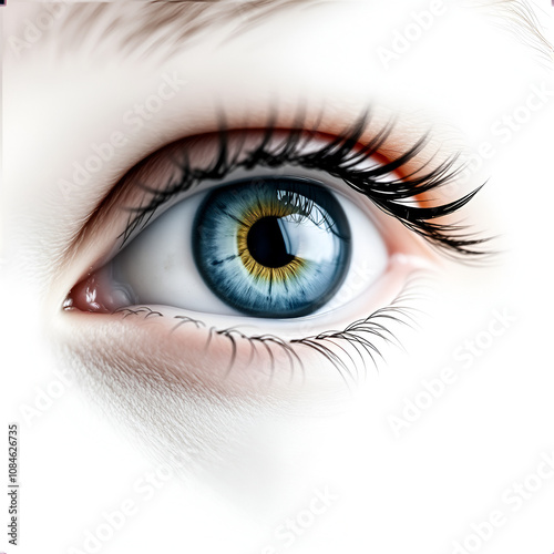 Contour of unhuman eye on white photo