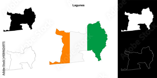 Lagunes district outline map set photo