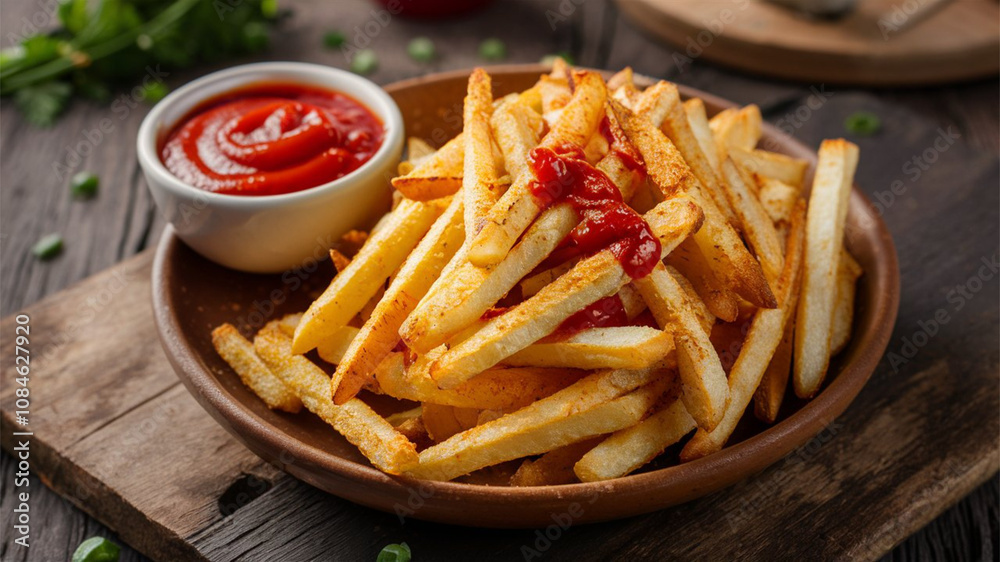 Cajun Fries and Ketchup: Cajun-seasoned French fries with organic ketchup Cajun Fries and Ketchup: Cajun-seasoned French fries with organic ketchup