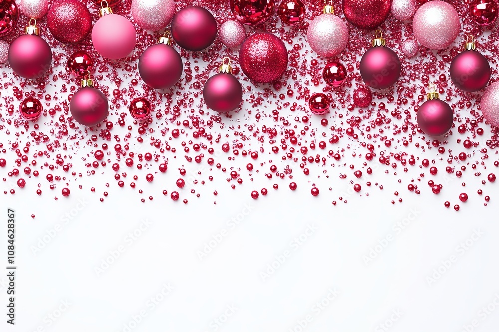Festive red and white Christmas ornaments displayed on a clean white surface. Festive red and white Christmas ornaments displayed on a clean white surface.
