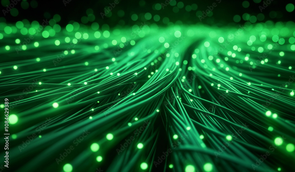 Green glowing data cables transferring information background Green glowing data cables transferring information background