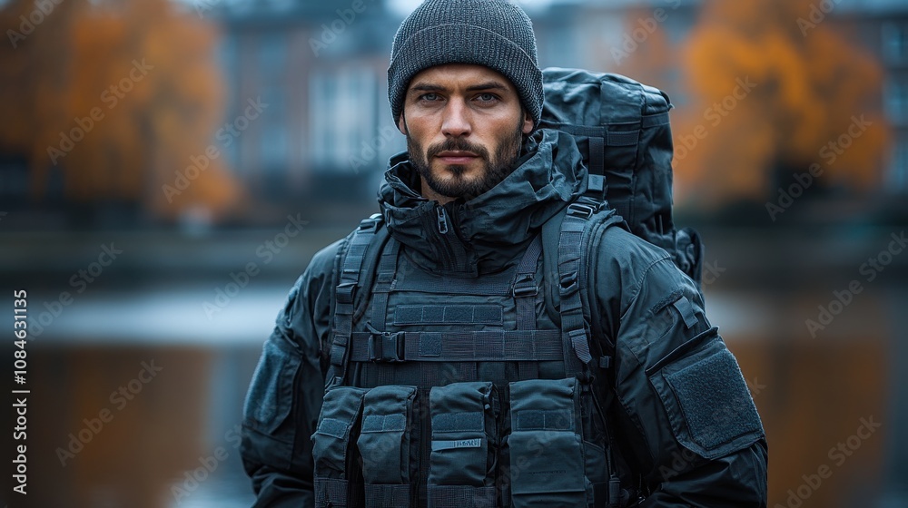 Naklejka premium a black vest with multiple pockets
