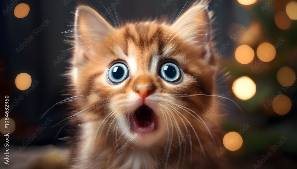 Fototapeta premium Scared shocked kitten with big eyes