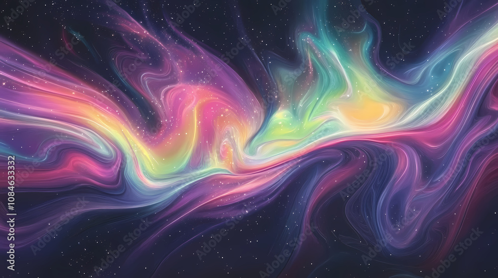 Obraz premium Iridescent aurora borealis patterns floating in space, stardust-inspired, colorful swirls, glowing nebulae, abstract colorful lights. Aurora. Illustration