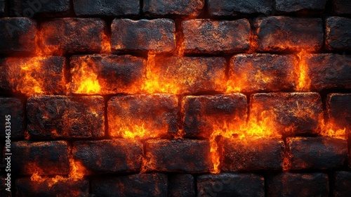 a brick wall with flames on it