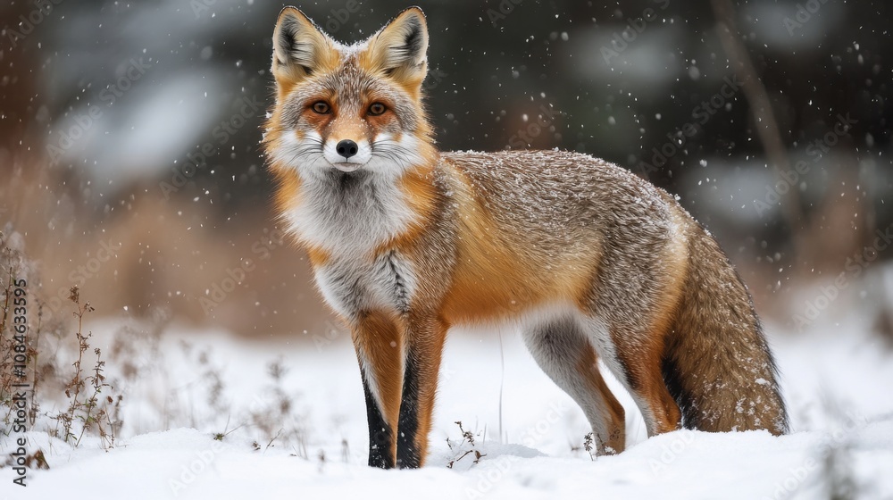 Obraz premium a brown and white fox standing in the snow