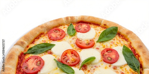 Fresh baked hot pizza with mozzarella and basil